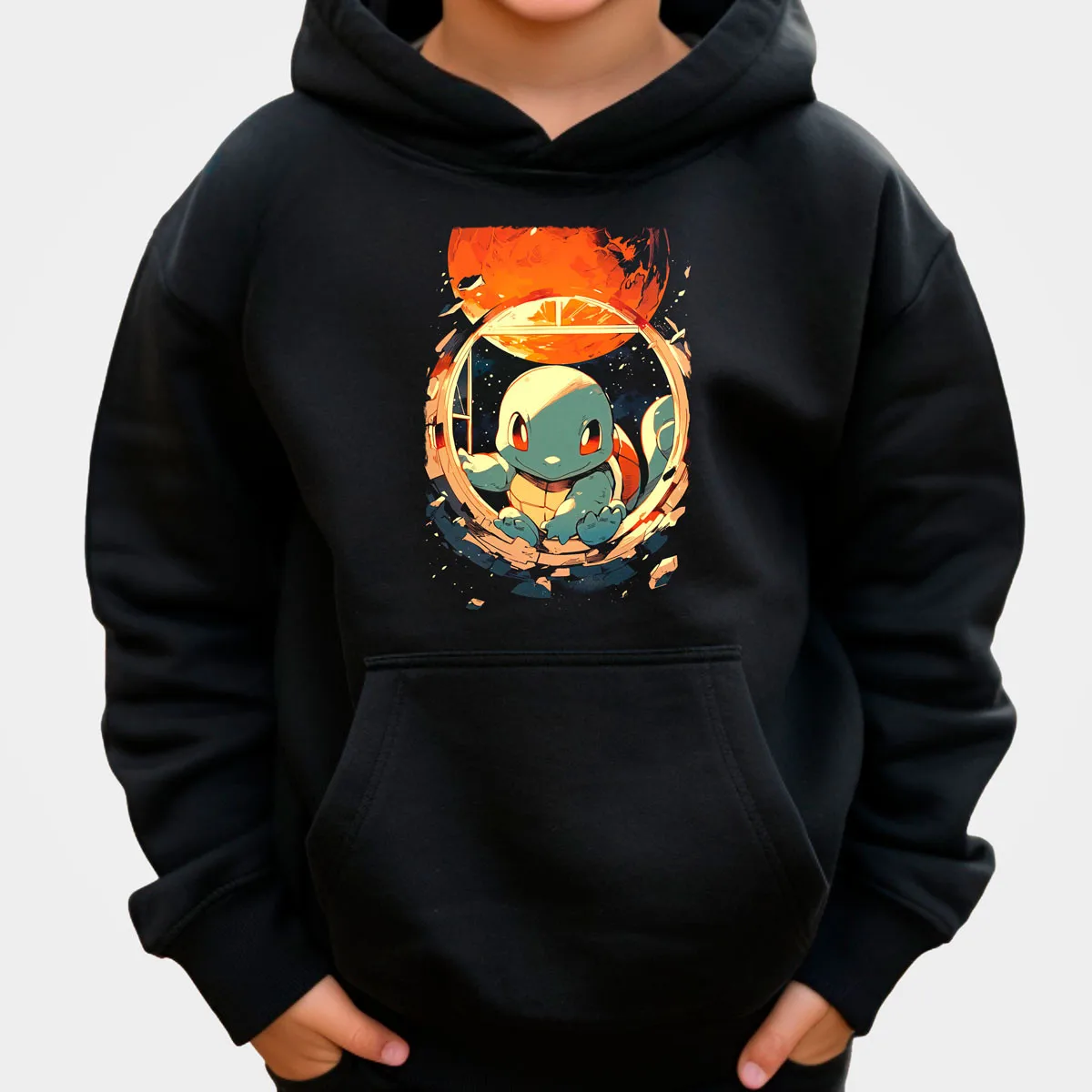 سترة بوكيمون أنيمي فلاريون القطنية ذات القلنسوة باللون الأسود مع تصميم لهب متعدد الألوان فضفاضة تناسب دفء الخريف والشتاء #5