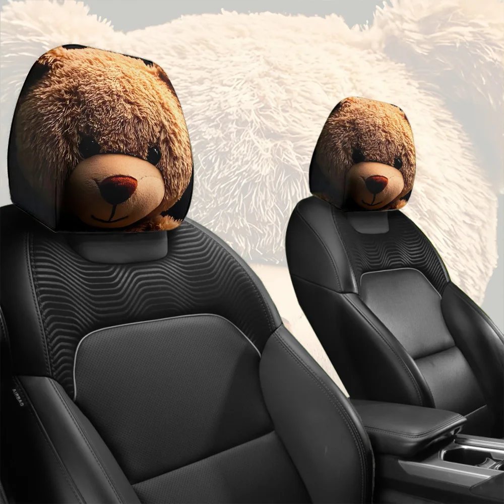 قطعتان من أغطية مسند رأس السيارة العالمي القابل للتنفس بنمط دمية دب، هدية احتفالية لتزيين ملحقات السيارة الداخلية