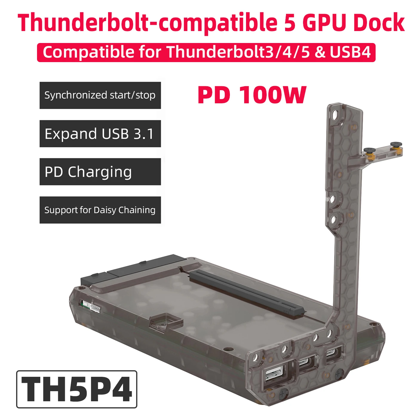 TH5P4 Thunderbolt 5 GPU Dock PD 100W Charging for Laptop to External Graphics Card USB 3.1 Extend for RTX5090 RX7900
