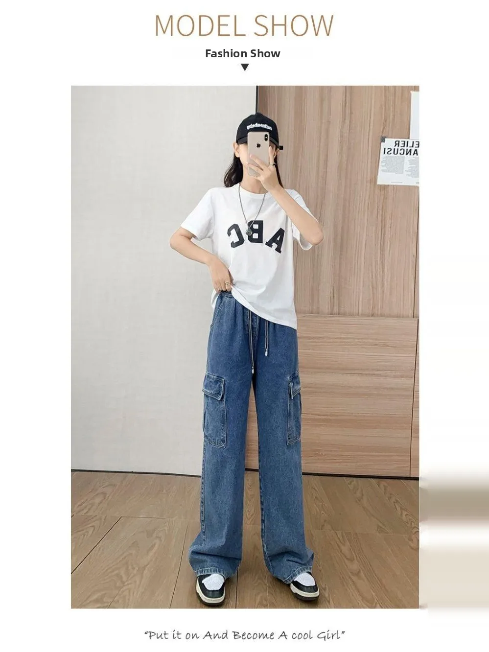 High Waist Wide Leg Jeans Loose Slim Elastic Waist Straight Leg Denim Women Suitable for Pear Shaped Body Multiple Pockets Wo...