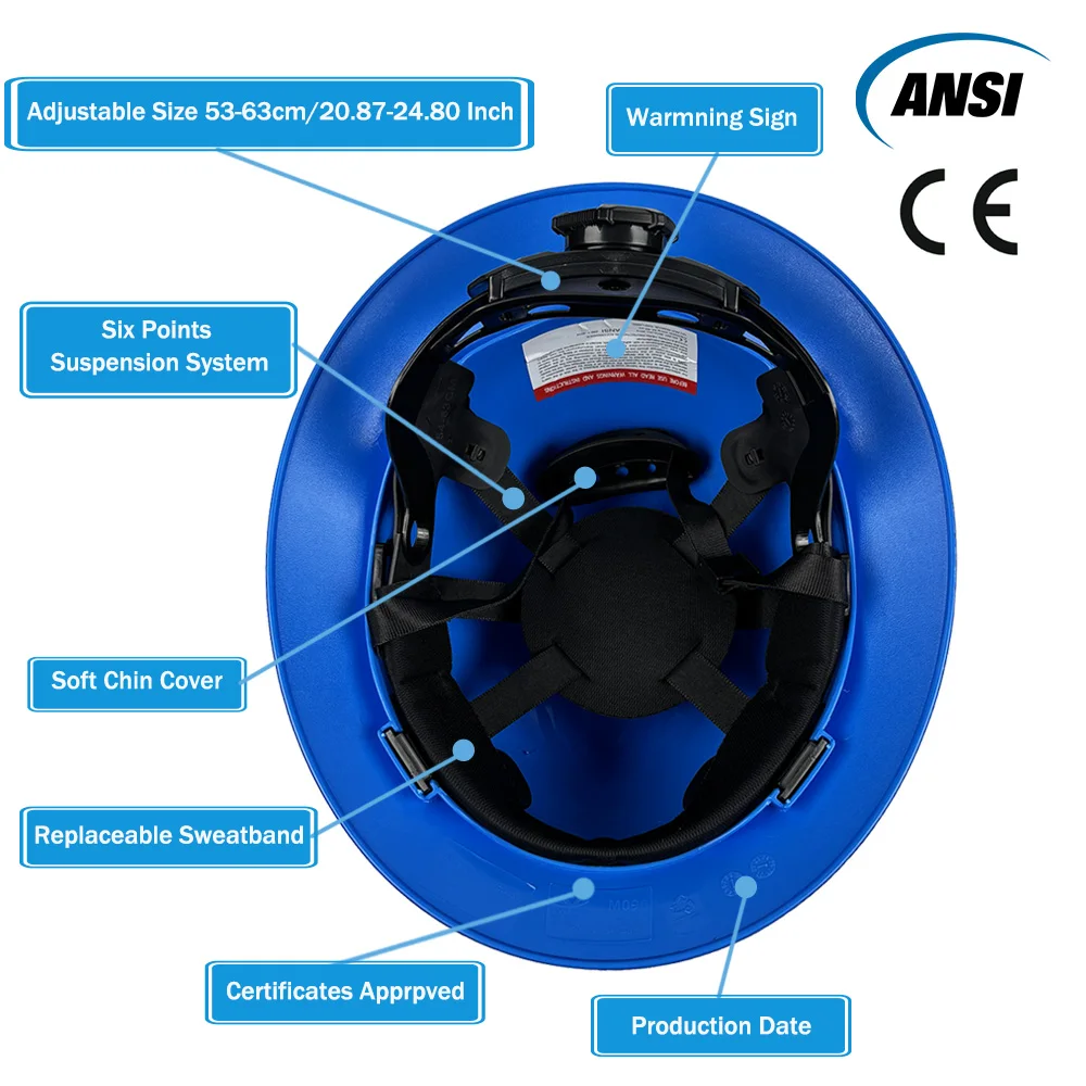 ألياف الكربون حافة كاملة هاردهات مع 6 نقاط تعليق قبعة عمل البناء خفيفة الوزن عالية القوة HDPE خوذة أمان للسكك الحديدية