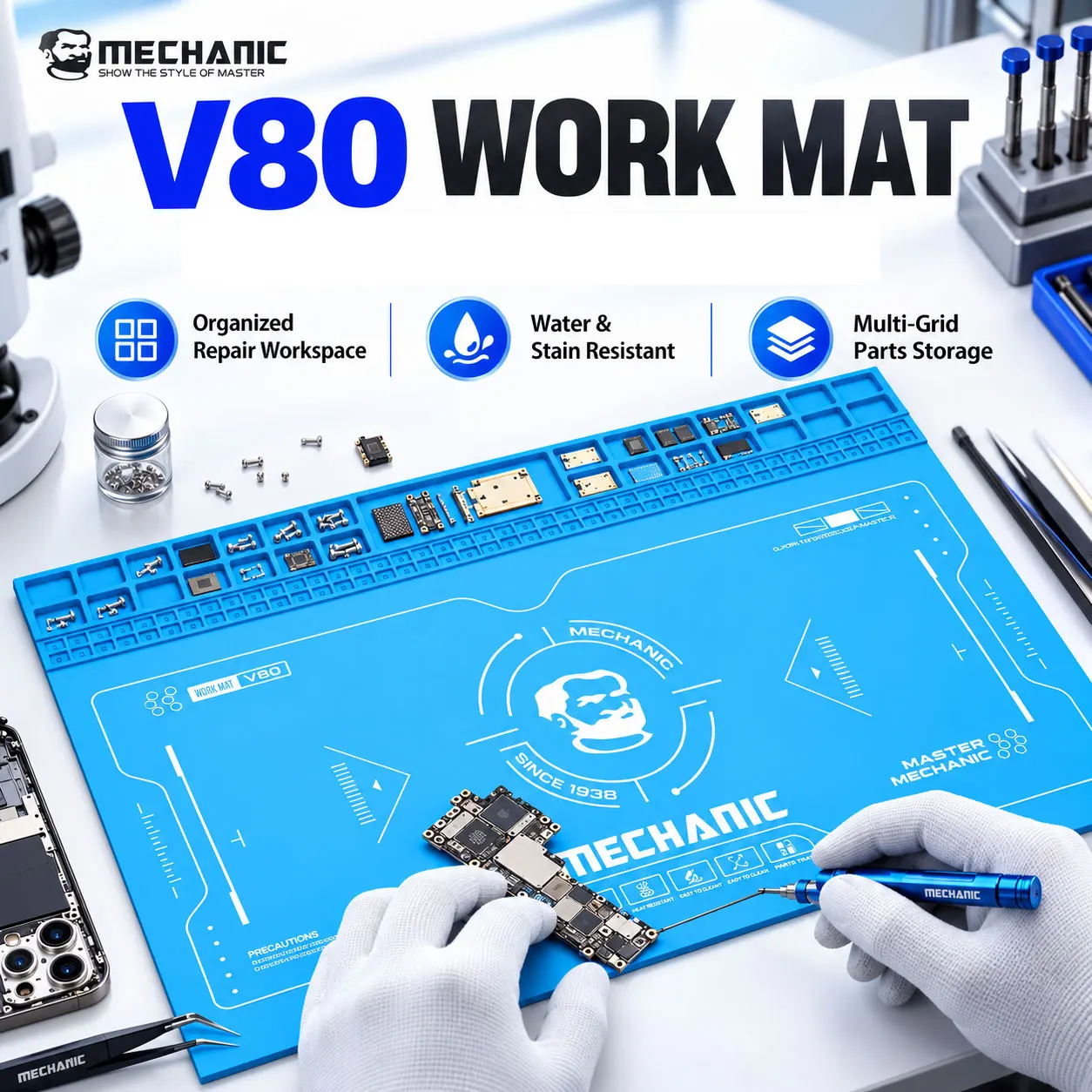 MECHANIC V80 Silicone Repair Work Mat Heat Resistant Soldering Pad With Component Storage Slots For Phone PCB Repair