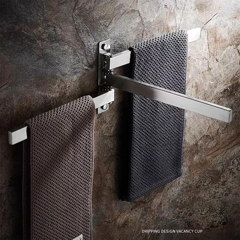304 Stainless Steel Foldable Towel Rail Bathroom Rotating Movable Towel Racks Brushed Hanging Rack 2