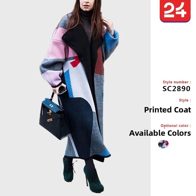 

Faionable Patchwork Color Digital Print Collar Coat Autumn Winter 2025 Independent Station Women's Woolen Jaet Hat