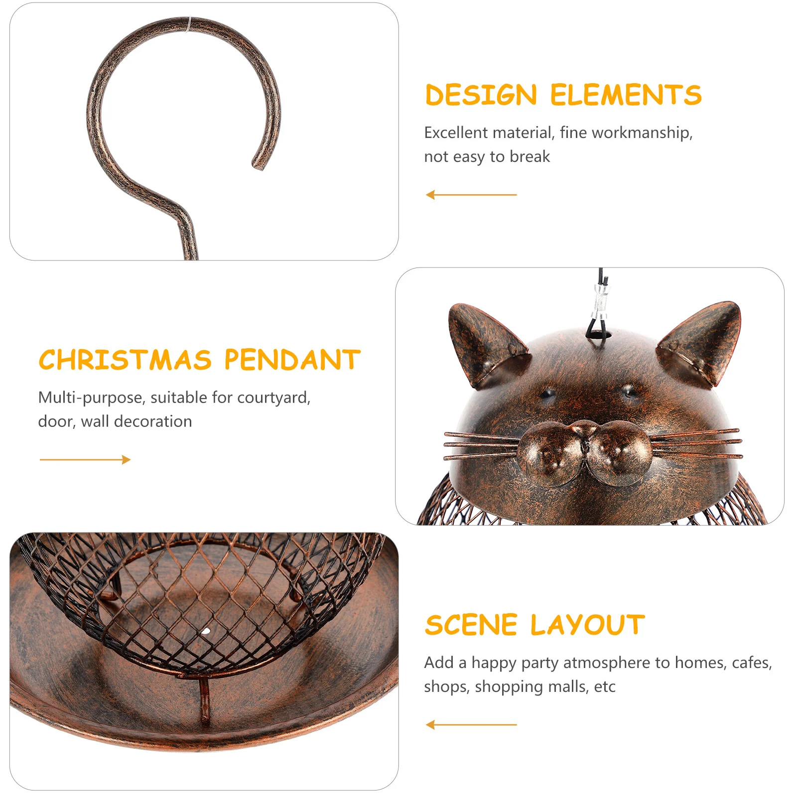 

Cat Shaped Vintage Bird Feeder Handmade Dark Color 16x16x18cm Hanging Outdoor Garden Decoration Balcony Villa Bird Feeder