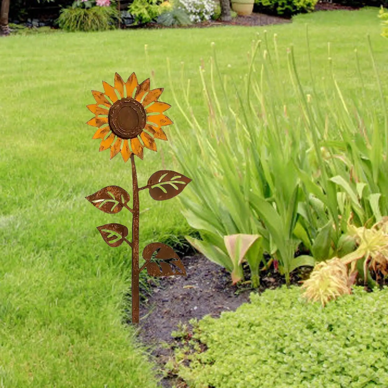 Metal Sunflower Garden Stake Rusty Iron Crafts Silhouette Garden Decor for Outside for Backyard Pathway Porch Outdoor Patio Pot