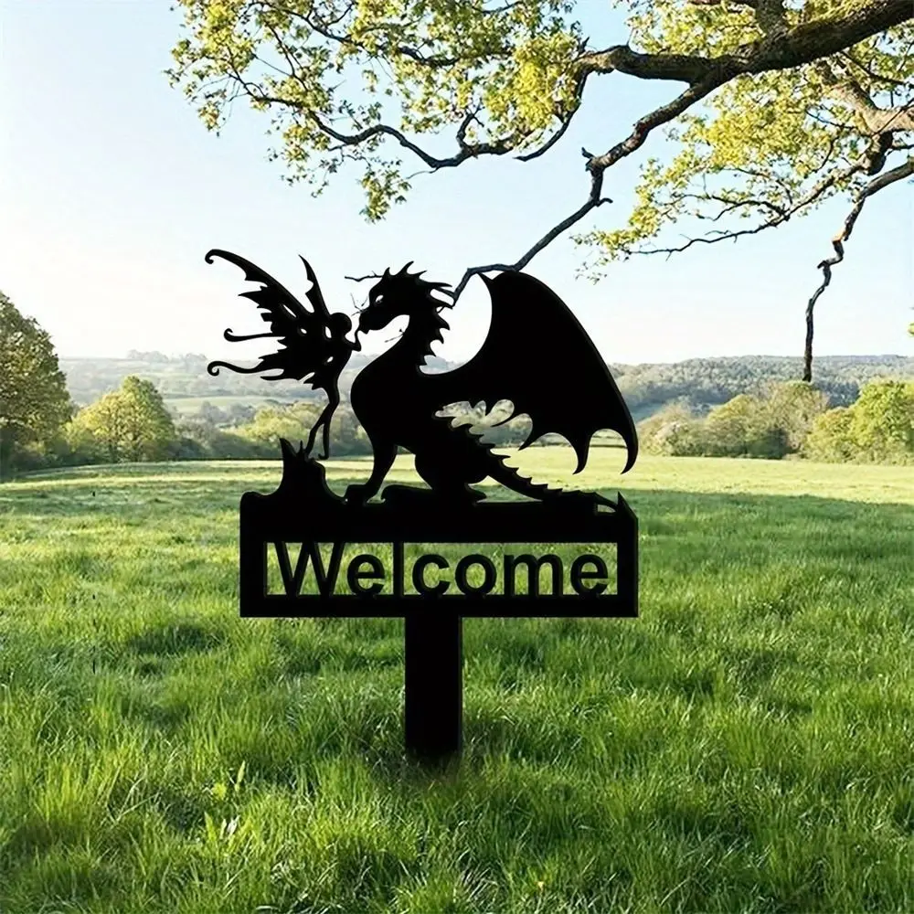 

Funny Dragon Style Garden Stake Silhouette Metal Lawn Ornament Unique Touch Whimsical Yard Art for Outdoor