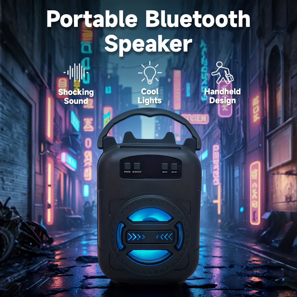 

Поп 2025 Новый Bluetooth-динамик со светодиодной подсветкой, портативный беспроводной звуковой ящик, сабвуферы для дома, улицы, квадратные танцы для танцев