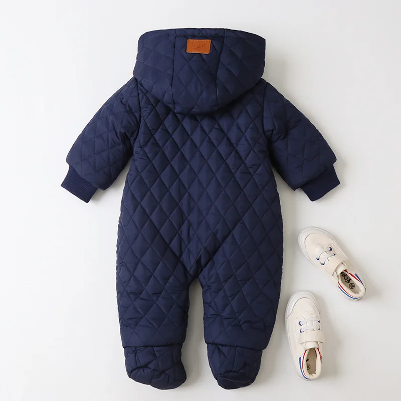 Warm Fleece Hooded Baby Romper Horn Button Infant Jumpsuits 2024 Winter New Baby Girl Boy Clothing Onesie with Gloves 0-2 year