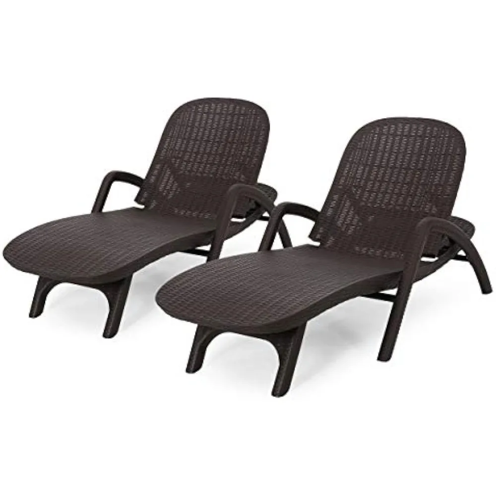 Outdoor Faux Wicker Chaise Lounges (Set of 2), 76.5