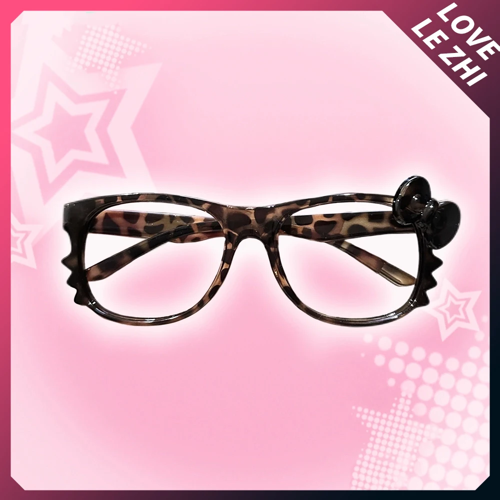 Y2K Hello Kitty Leopard Print Bow Spice Girl Glasses Fashion Vintage Cartoon Large Oval Frame Eyeglasses Without Lenses Glasses