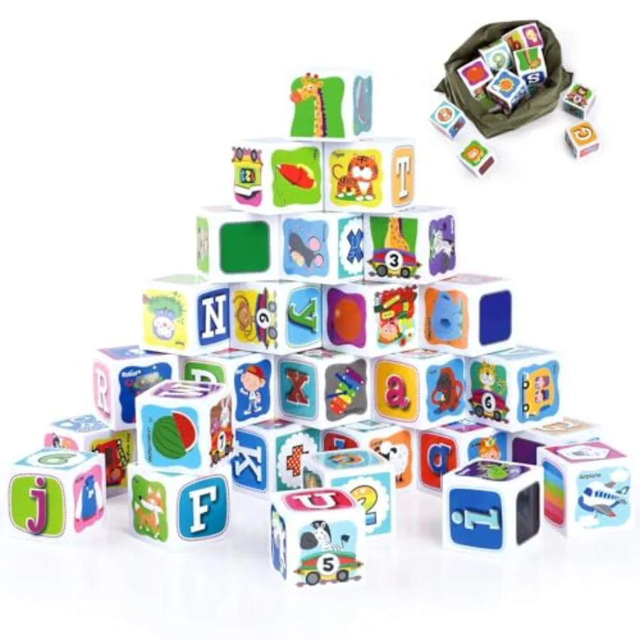 

PLAY ABC Building Blocks for Toddlers 1-3, 28 PCS Plastic Baby Alphabet Letters Number Stacking Blocks Set, Preschool Learning