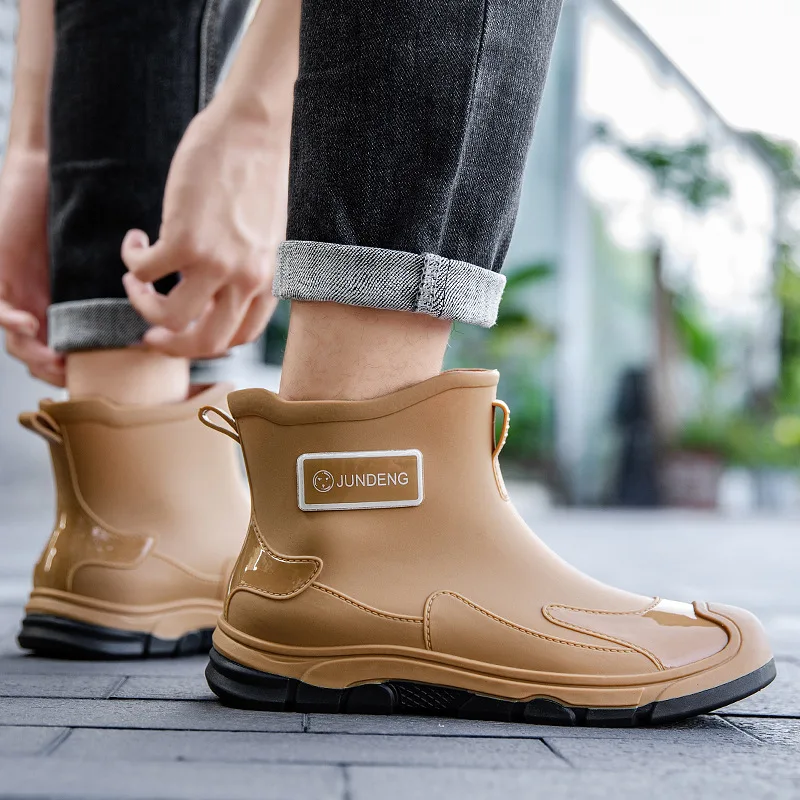 Rain shoes 2025 new waterproof and anti slip short tube men's rain shoes outdoor thick soled kitchen work shoes