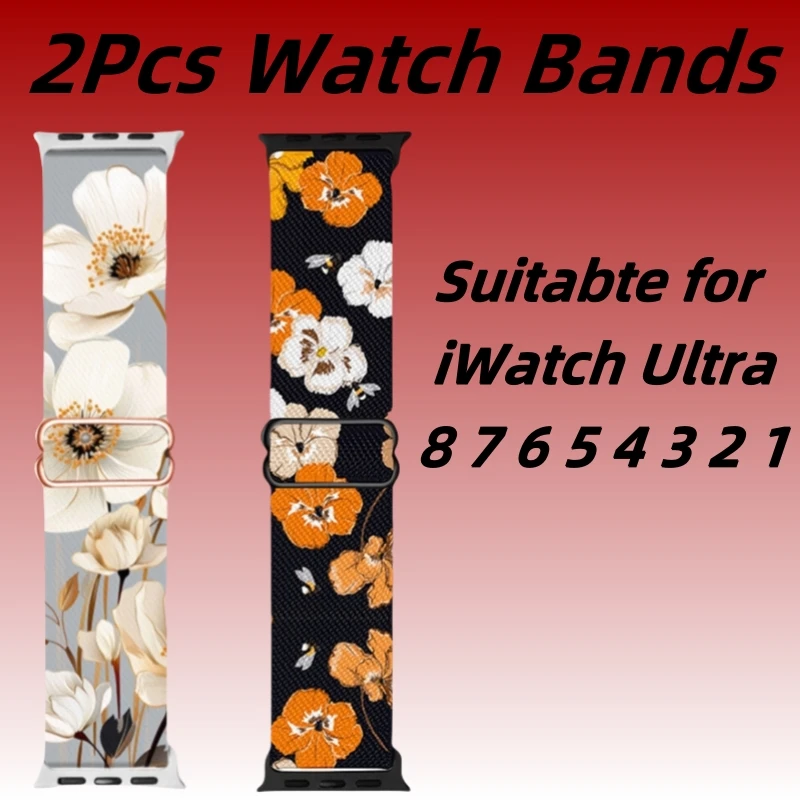 2Pcs Combo Printed Band For Apple Watch Ultra 2 Band 49mm 44mm 40mm 45mm 41mm 42mm 38mm Bracelet iWatch Series 9 8 7 6 Se 3