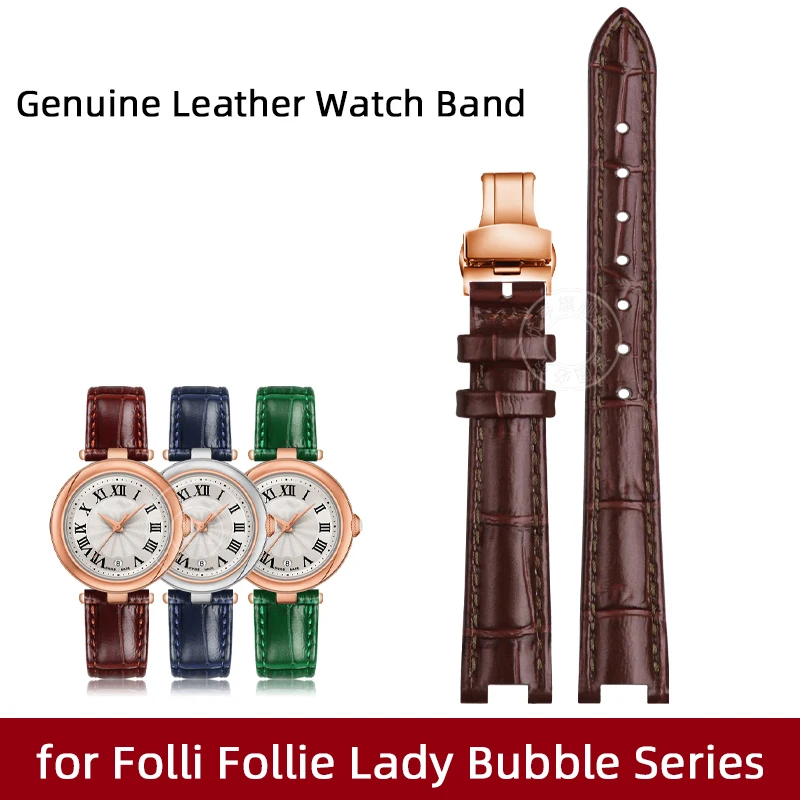 Genuine Leather Watch Band for Folli Follie Lady Bubble Series Notch Pin Buckle Watch Bracelet Women\'s Watch Strap