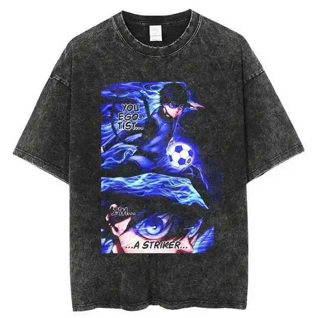Blue Lock Isagi Bachira Power Pair Übergroßes Vintage-T-Shirt, Designer-Illustrationsmuster, Straße, Harajuku, Sommer 2022, Neu