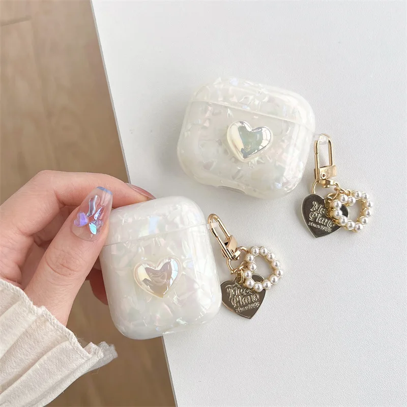 Ins Style Glitter Shell Love Heart Earphone Case for Apple Airpods Pro 3 Case for Airpods 3 3rd Generation Air Pod 2 1 Case