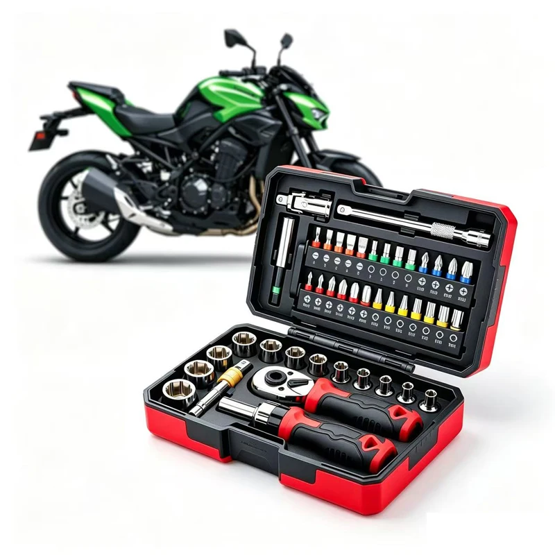 45PCS Motorcycle Repair Tool Set Ratchet Socket Wrench Kit For KAWASAKI Z400 Z900 Z1000 Z800 Z750 Z650 Z500 NINJA Accessories