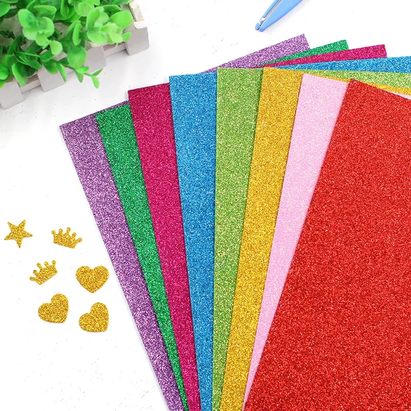 A4 10pcs Foamiran Glitter Foam Paper DIY Kraft Sponge Paper Gold Powder Glitter Handmade Paper Crafts Wedding Party Supplies