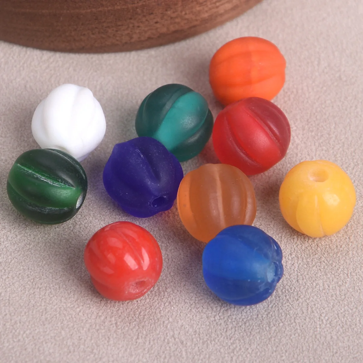 10pcs Round 12mm Pumpkin Shape Handmade Matte Lampwork Glass Loose Beads For Jewelry Making DIY Crafts Findings