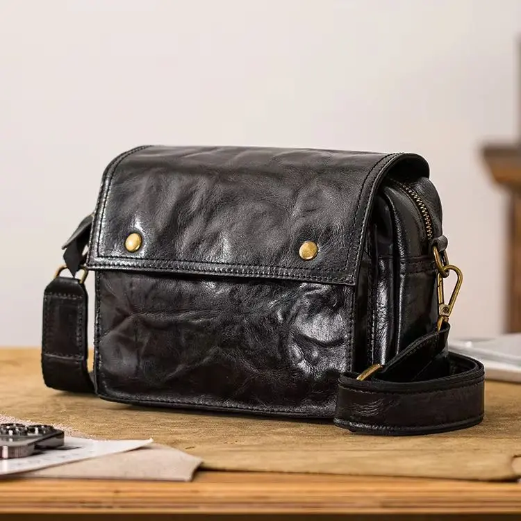 

Fashion casual first layer cowhide men's black shoulder bag outdoor party designer luxury genuine leather teens crossbody bag