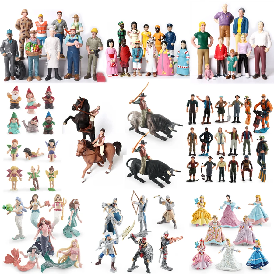 Figuras Realistas de Granjeros, Caballeros, Princesas, Sirenas, Toreros, Hadas y Elfos, Juguetes Diversos para Niños de Familias Multiculturales