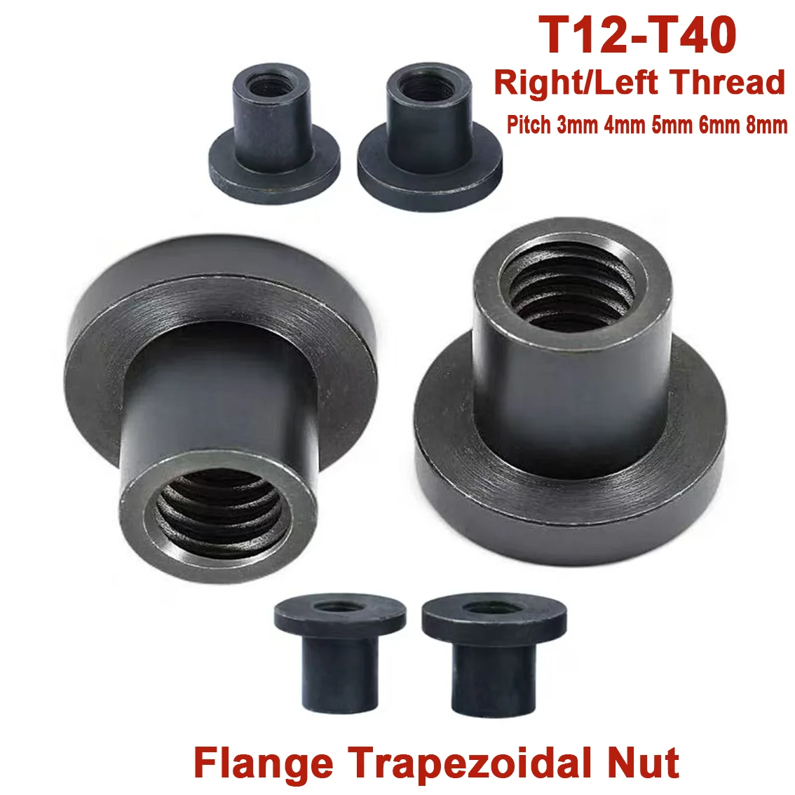 1Pcs T12 T14 T16-T40 45# Steel Trapezoidal Flange Nut Pitch 3-8mm Left/Right Hand Thread for Lead Screw CNC Hydraulic Systems
