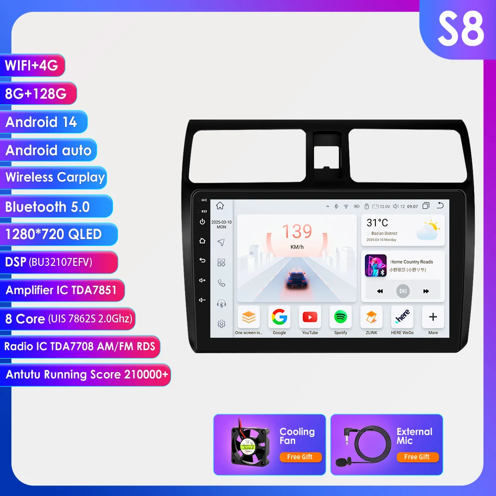 Hizpo 2 Din Wireless Carplay voor Suzuki Swift 2005 - 2010 Android autoradio multimediaspeler stereo GPS navigatie head unit auto audio 7862