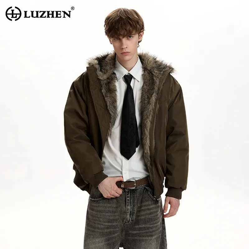 

LUZHEN 2025 Winter Solid Color Faux Fur Liner Thickened Warm Padded Coat Men's Fashion Handsome High Quality Parka Jacket JY5621