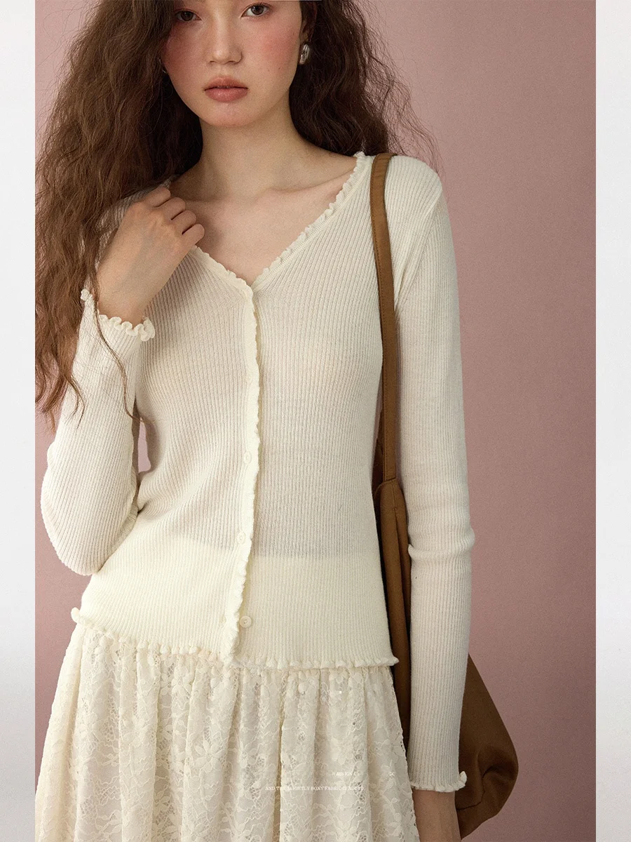 

Женский вязаный кардиган Lalaglow Gentle Wind с деревянными элементами, приталенный, повседневный, универсальный, в корейском стиле, прямого кроя