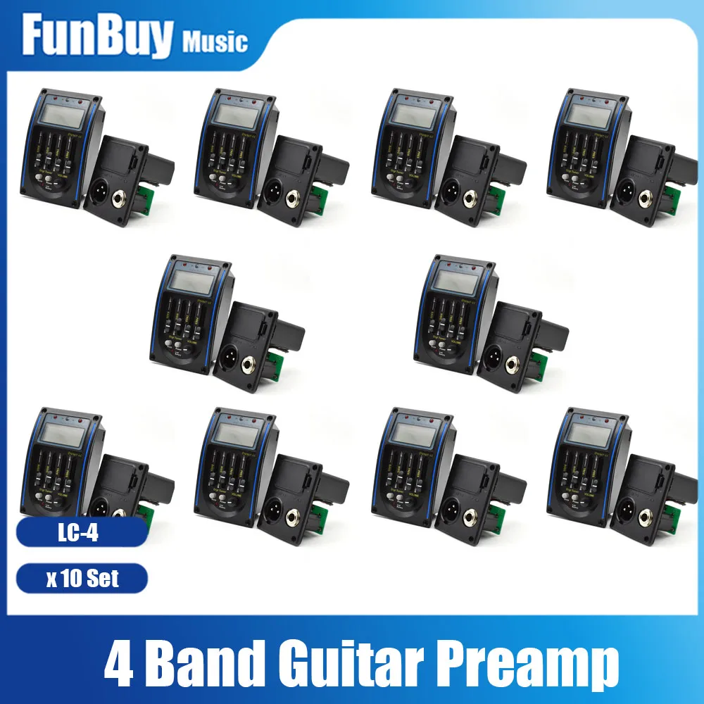 

10Set 4 Band Acoustic Classical Guitar EQ Equalizer Folk Guitar Preamp Piezo Pickup LCD Tuner LC-4