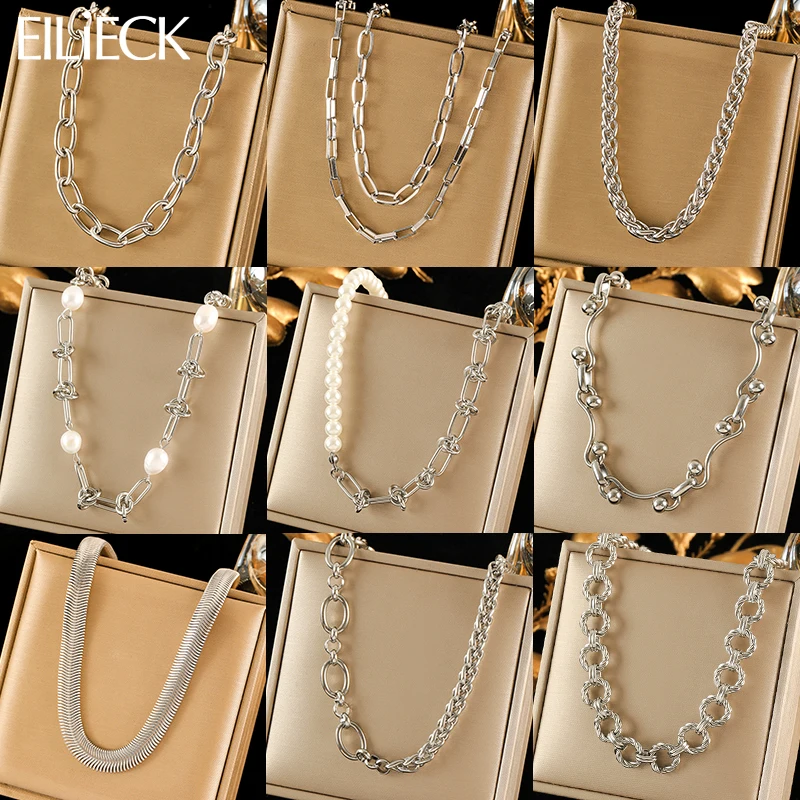 

EILIECK 316L Stainless Steel Silver Color Necklace For Women Daily Wear New Neck Chain Fashion Waterproof Jewelry Birthday Gift