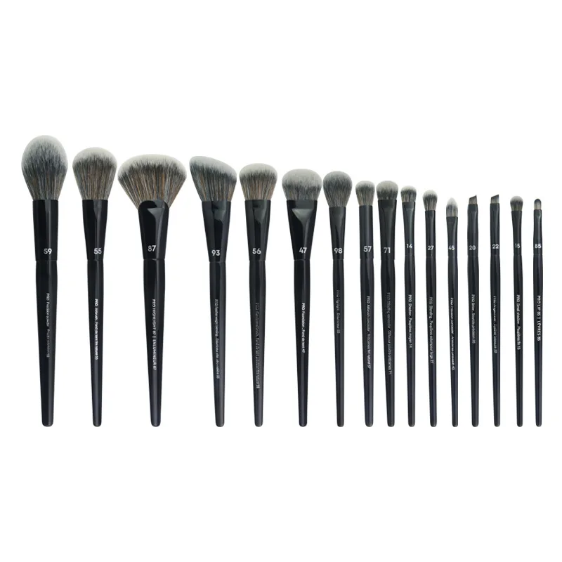 16 unids/set serie negra juego de brochas de maquillaje de fibra suave base para el cabello en polvo colorete pincel de alto brillo herramienta de maquillaje para mezclar sombra de ojos