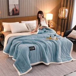 Autumn Winter Coral Fleece Warm 3-Layer Blanket Mechanical Wash Adults Thicken Double Blankets for Beds Super Soft Plush Quilt