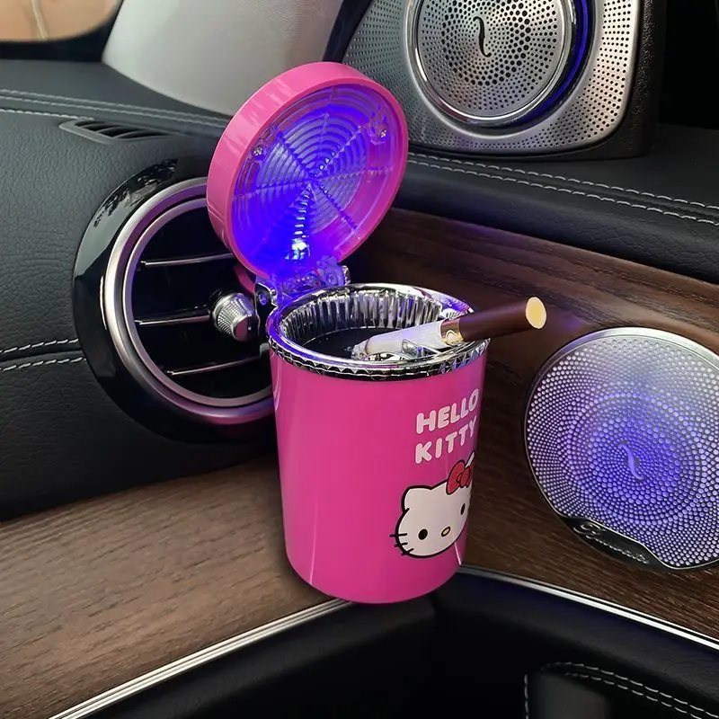 Kawaii Sanrio Hello Kitty Personality Led Light-Up Car Ashtray with Cover Anime Car Decoration for Men and Women Holiday Gifts - view 2