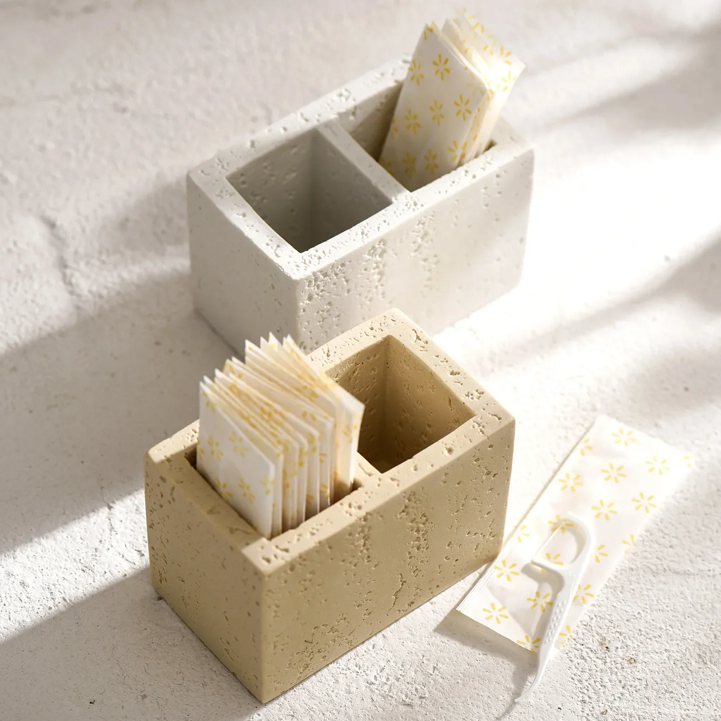 Wabi-Sabi Home Bathroom Decoration Sandstone Toothpick Holder Toothpick Dispenser Dental Floss Holder Cotton Swab Box Holder