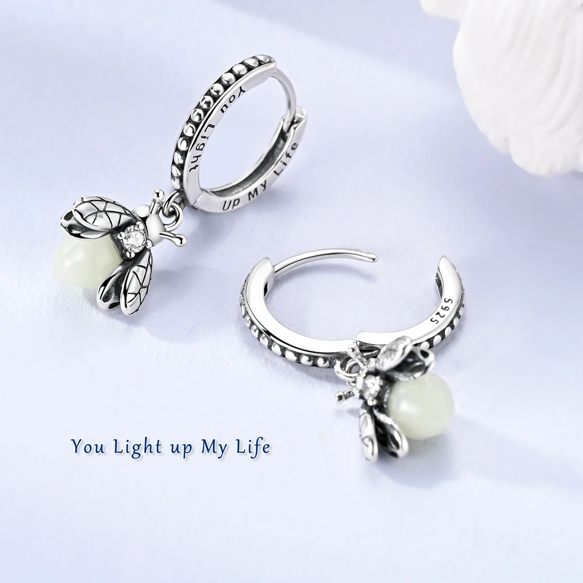 Original 925 Sterling Silver Glow In The Dark Firefly Nature Hoop Earrings for Women Party Wedding Versatile Jewelry Gift