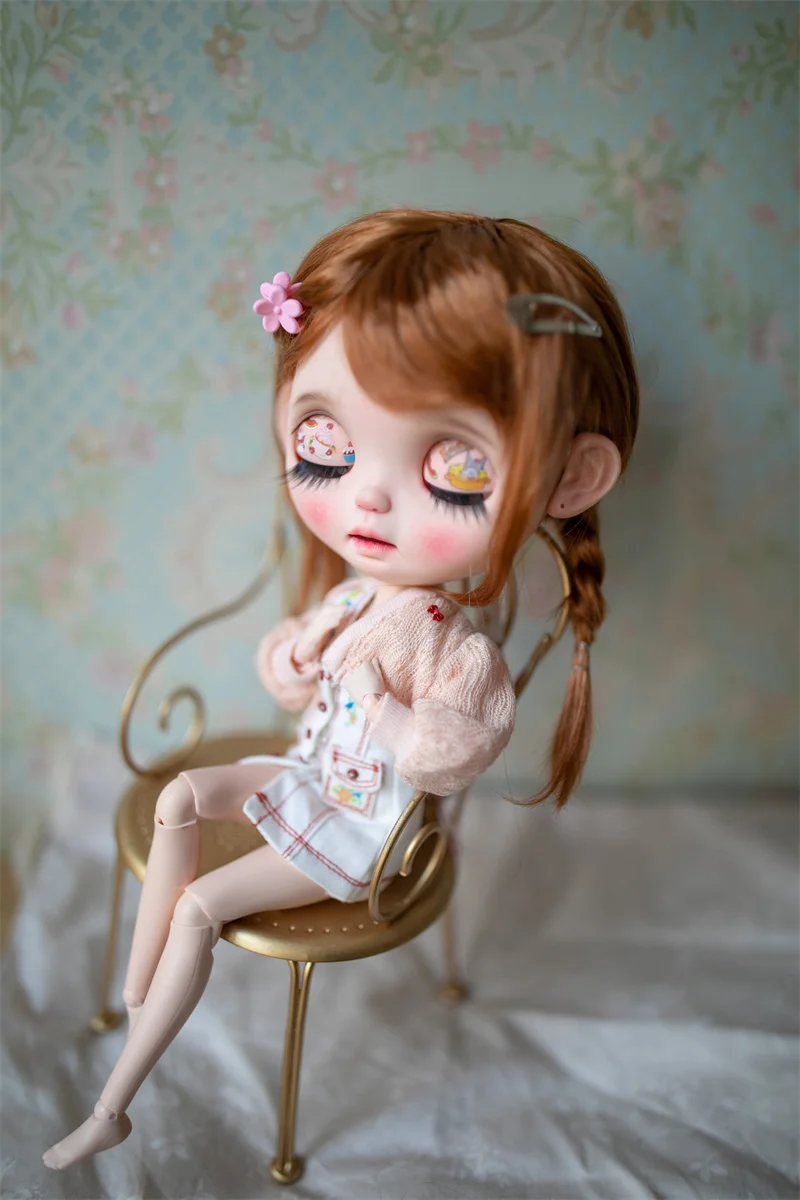 Blythes doll wig fits in 1/6 9-10in size fashion new cute double plait imitation mohair hair women wig styling hair brown gold