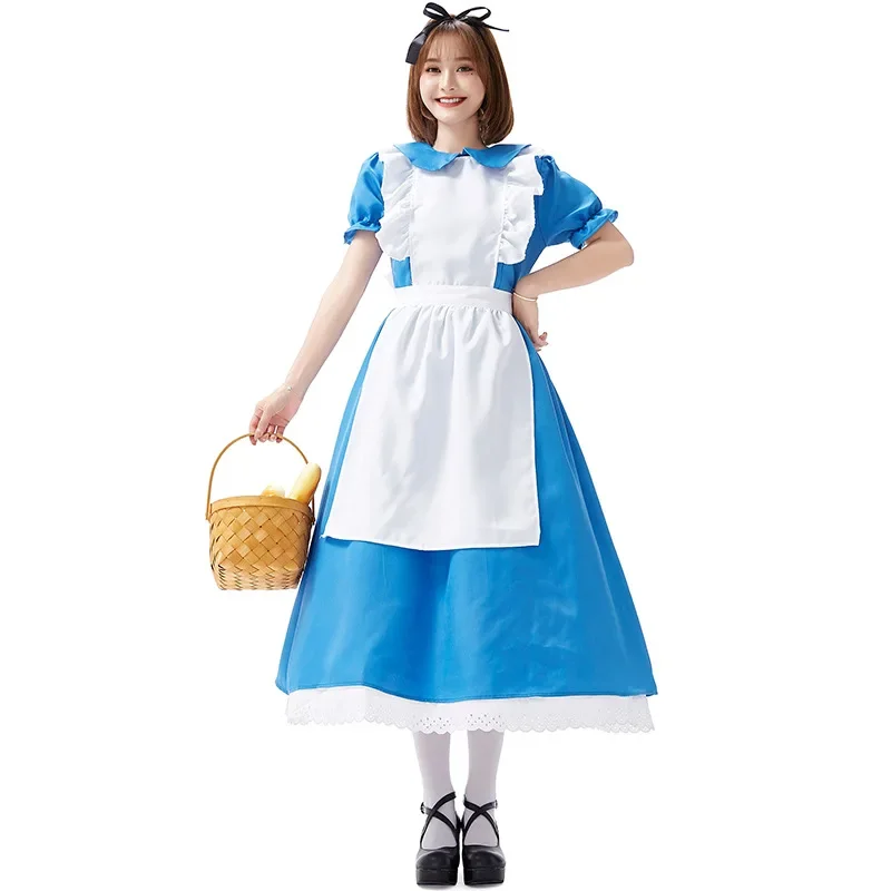 Disfraces clásicos de sirvienta Lolita azul para mujer, disfraz de sirvienta de Alicia en el país de las Maravillas, disfraz de Cosplay para fiesta de Halloween