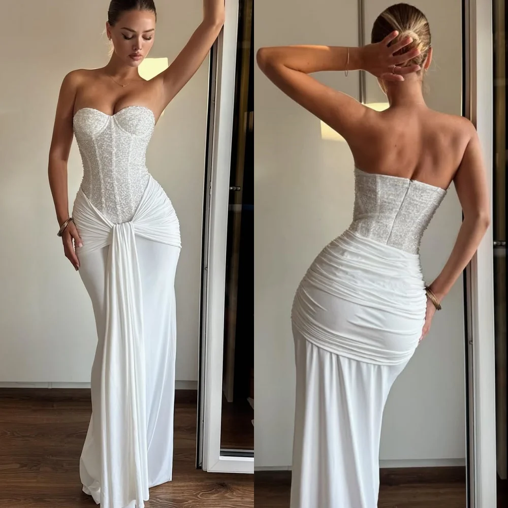 

Customized High Quality Fashion Sequined Ruched Mermaid Strapless Long Dresses Bespoke Occasion Dresses Matching Sizes Available