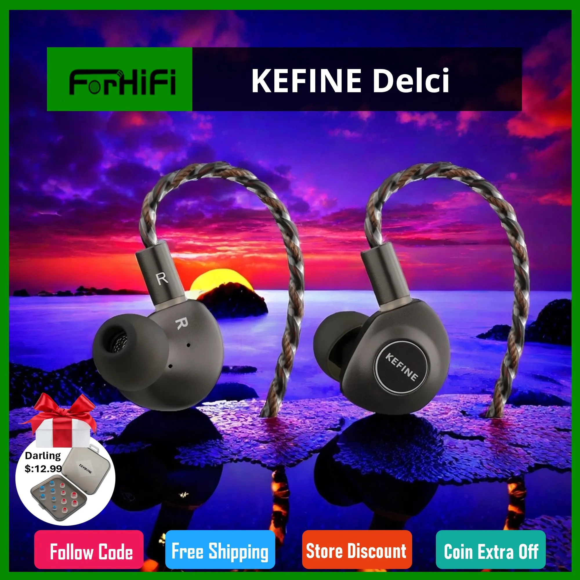 

KEFINE Delci 10mm DLC+PU Diaphragm Dynamic Driver Hifi Wired IEM Earphones with CNC Metal & Detachable 0.78mm 2pin 3.5mm Cable