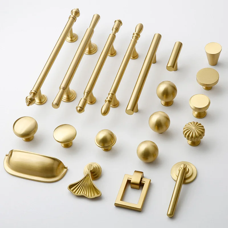 1Pc Brass Knob Round Furniture Handle Round Modern Minimalist Gold Drawer Knob Wardrobe Pull Kitchen Handle Solid Single Hole