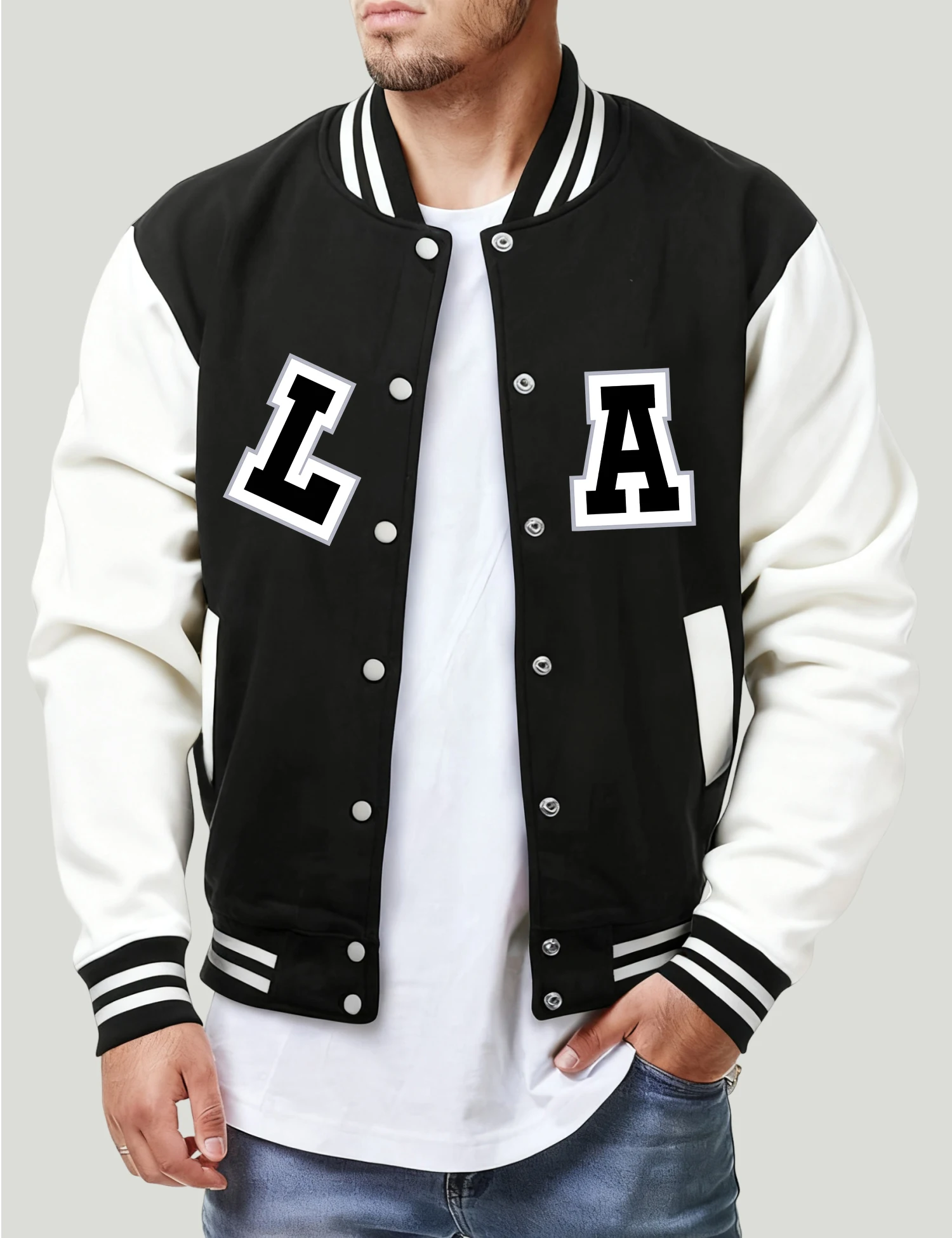 

Artistic Letters L And A Prints Baseball Jacket For Men Casual Loose Top Autumn Fleece Clothing Unisex American Hip Hop Coat