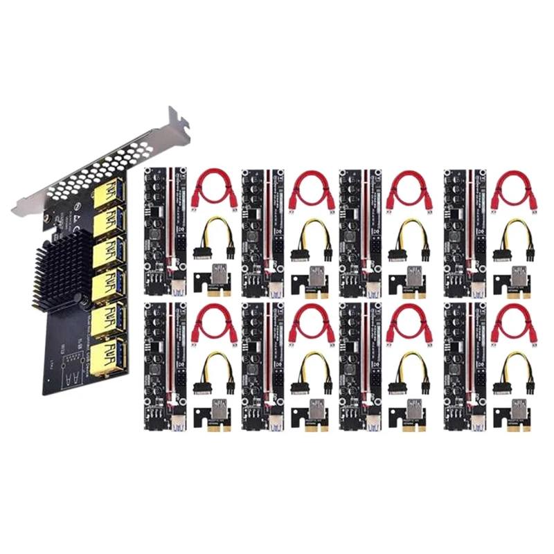 

NEW-PCI Express Multiplier PCIE 1 To 6 Port USB 3.0 Hub PCI Express 16X 8X 4X 1X VER011 PRO Extender Riser For BTC Mining