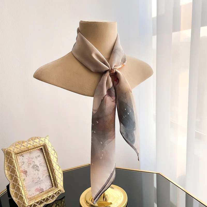 Real Silk Square Scarf Women Satin Bandana Print Scarves Head Band Fashion Lady Hair Shawl Wrap Female Neckerchief Hijab 2024