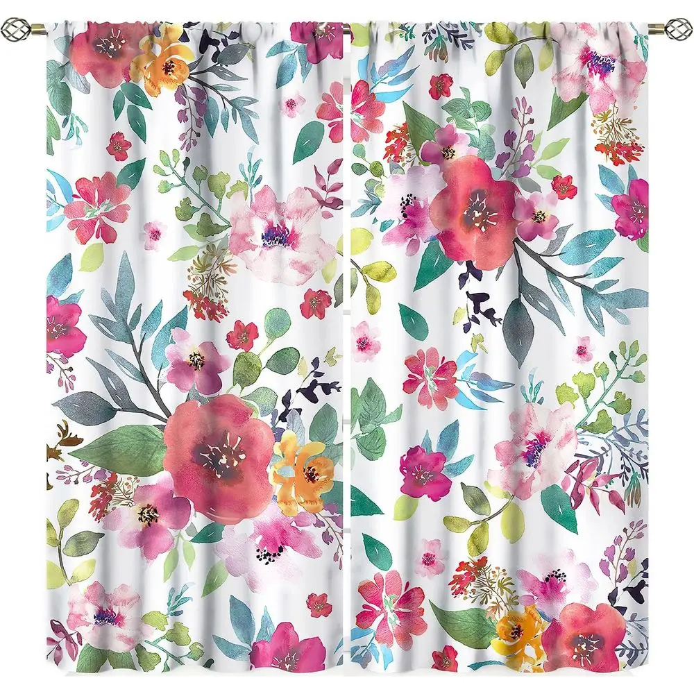 Rustic Leaf Print Spring Botanical Blackout Curtains, 2 Panels, 84x84 Inches