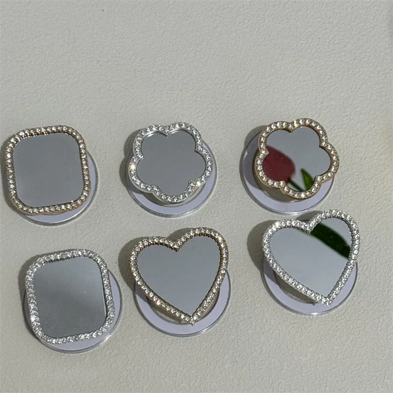 Luxury Shiny Diamond Silver Gold Mirror Square Heart Flower Circular Ring Holder for Magsafe Magnetic Support Phone Grip Bracket