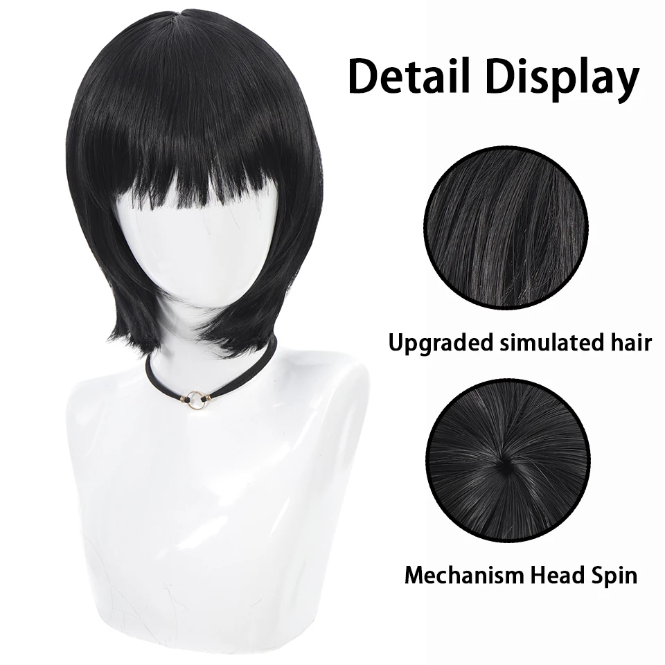 Short Straight Bob Black For Women synthetic wig with fringe Ladies High temperature silk wig For Christmas Carnival Daily wear image 2