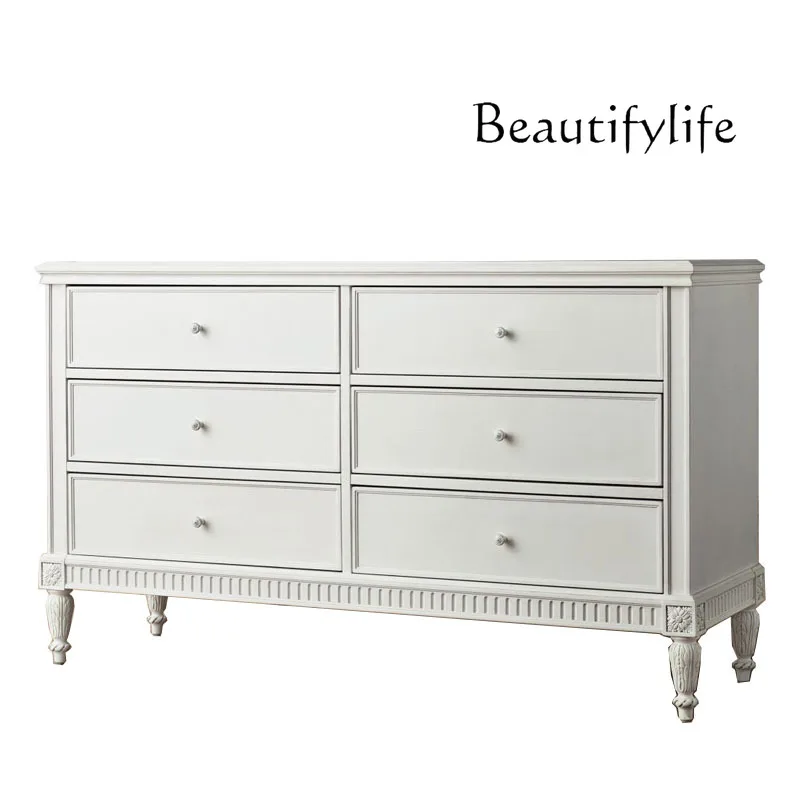 

American light luxury solid wood six-chest cabinet modern simple home locker French country white bedroom storage cabinet