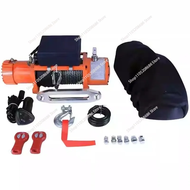 Cabrestante eléctrico de 13500 lb para vehículos, remolques y ATV, con cable de nailon de alta resistencia y control remoto